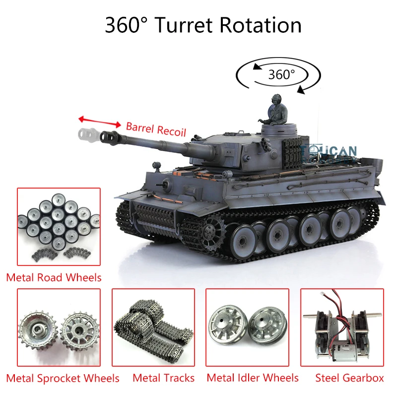 

1/16 2.4G HENG LONG 7.0 Tiger I RC Army Tank 3818 Barrel Recoil Metal Tracks Toucan Controlled Toys Gifts TH17257-SMT8