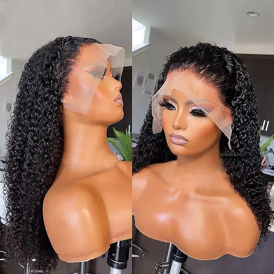 

180 Density Long Kinky Curly Glueless Black Synthetic Lace Front Wig For Women Babyhair Pre Plucked Daily Wig