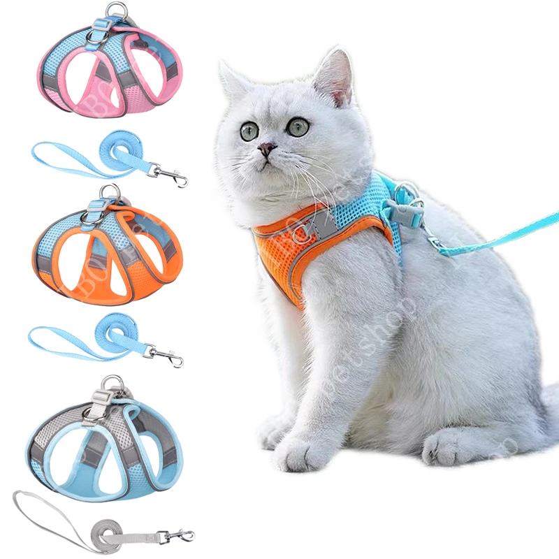 

Шлейка-жилет для кошек с поводком, светоотражающая нейлоновая ткань, дышащий регулируемый нагрудный ремень для маленьких собак чихуахуа