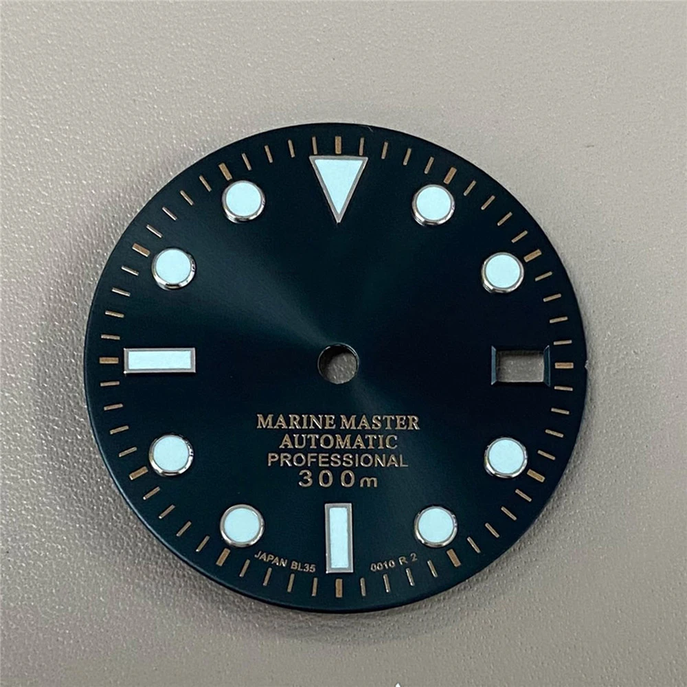 

29mm Single Calendar Green Luminous Dial Rose Gold Nail Sun Pattern Watch Dial for NH35/NH36/4R/7S Movement