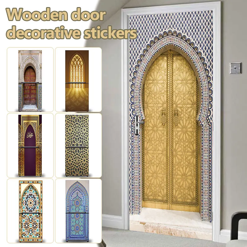 

Muslim Style Refrigerator Sticker Self-adhesive Waterproof Double Door Freezer Cupboard Home Decor Removable Art Mura