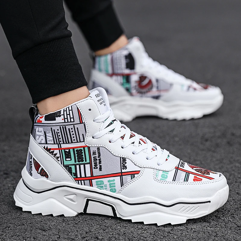 Brand Men High Top Sneakers Boys Comfortable Non-Slip Basketball Shoes Couple Printing Vulcanized Shoes Cool Street Sports Shoes