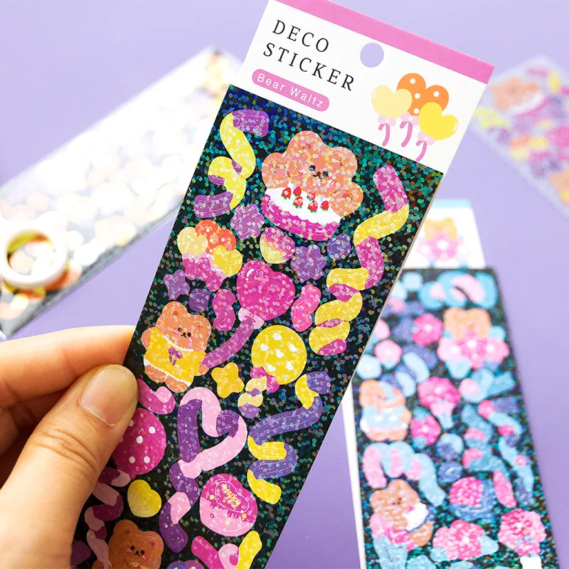 2 Sheets/lot Laser Bling Ribbon Scrapbook Stickers Confetti Decoration DIY Photo for Journal Diary Album Stationery