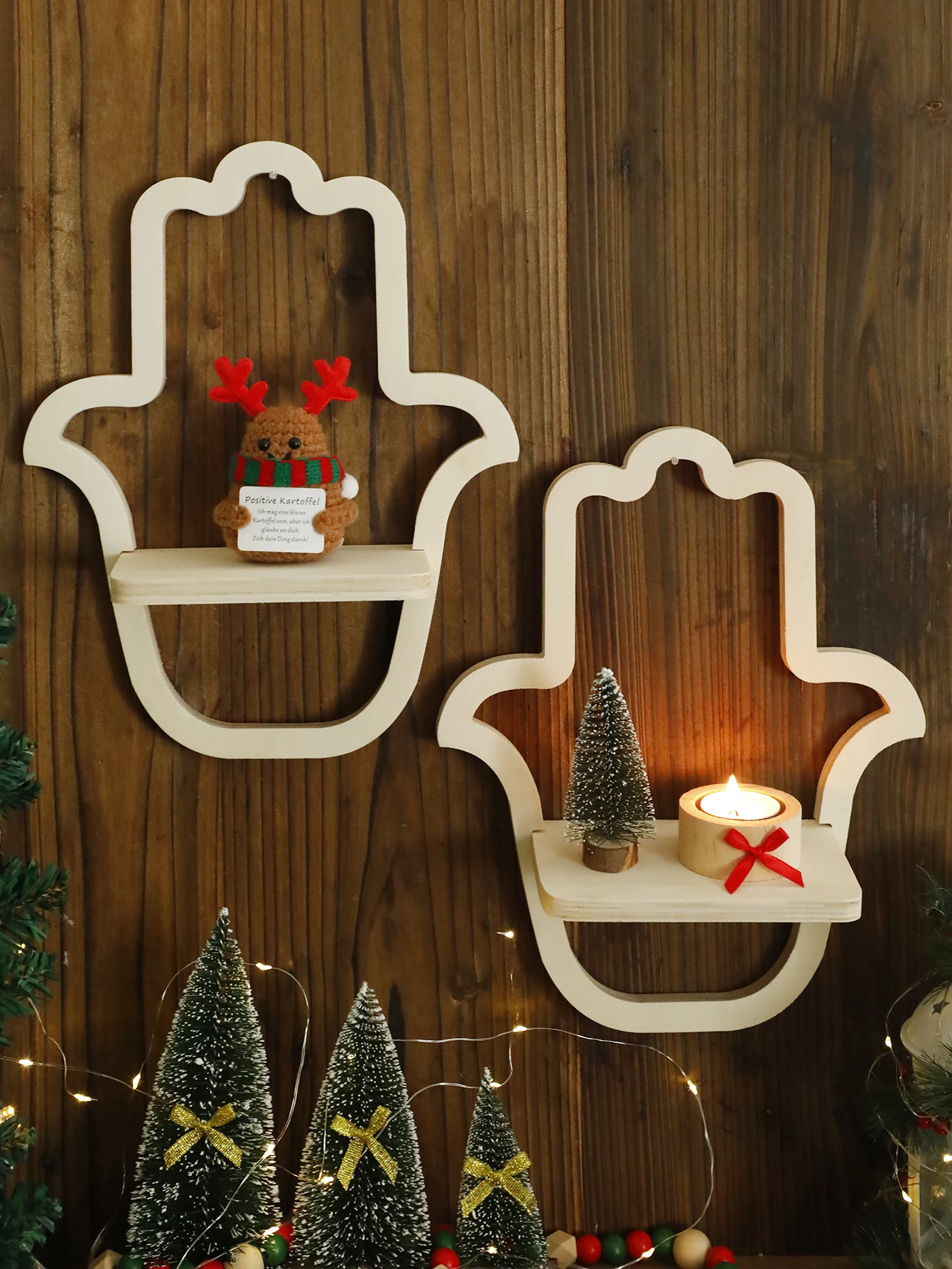 Хамса в форме руки деревянная настенная полка Бохо декоративная витрина спальня