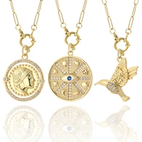 evil blue eye vintage coin necklace for women gold color bird butterfly pendant necklace female long chain stainless steel link