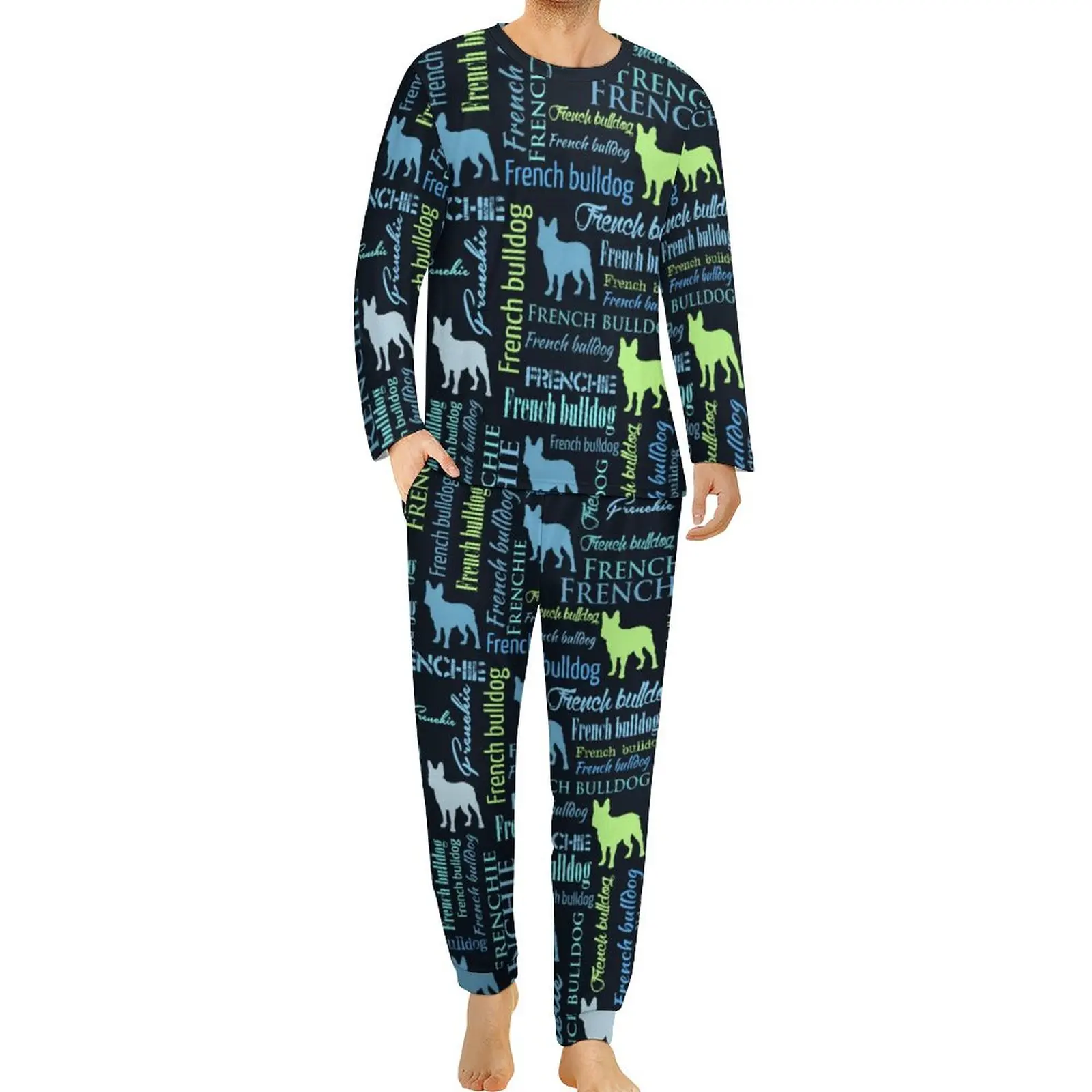 

Frienchie Word Art Pajamas Autumn 2 Pieces French Bulldog Fashion Pajama Sets Men Long-Sleeve Casual Graphic Nightwear 4XL 5XL