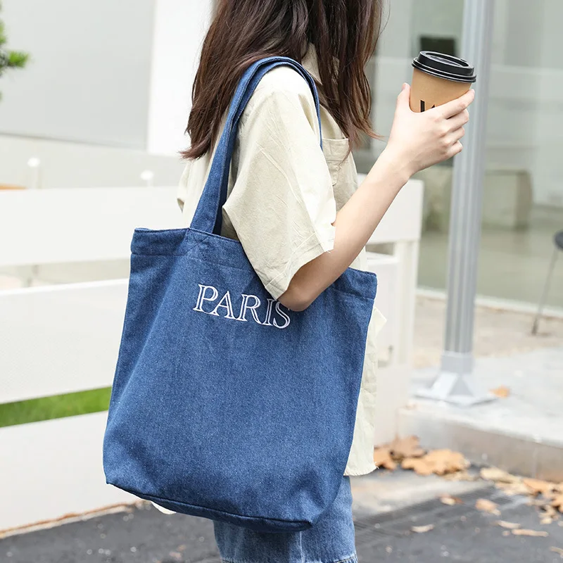

MODITIN Women Canvas Bags New Arrivals Pretty Letter Shoulder Bags Chic Casual Washed Denim Bags with Free Shipping