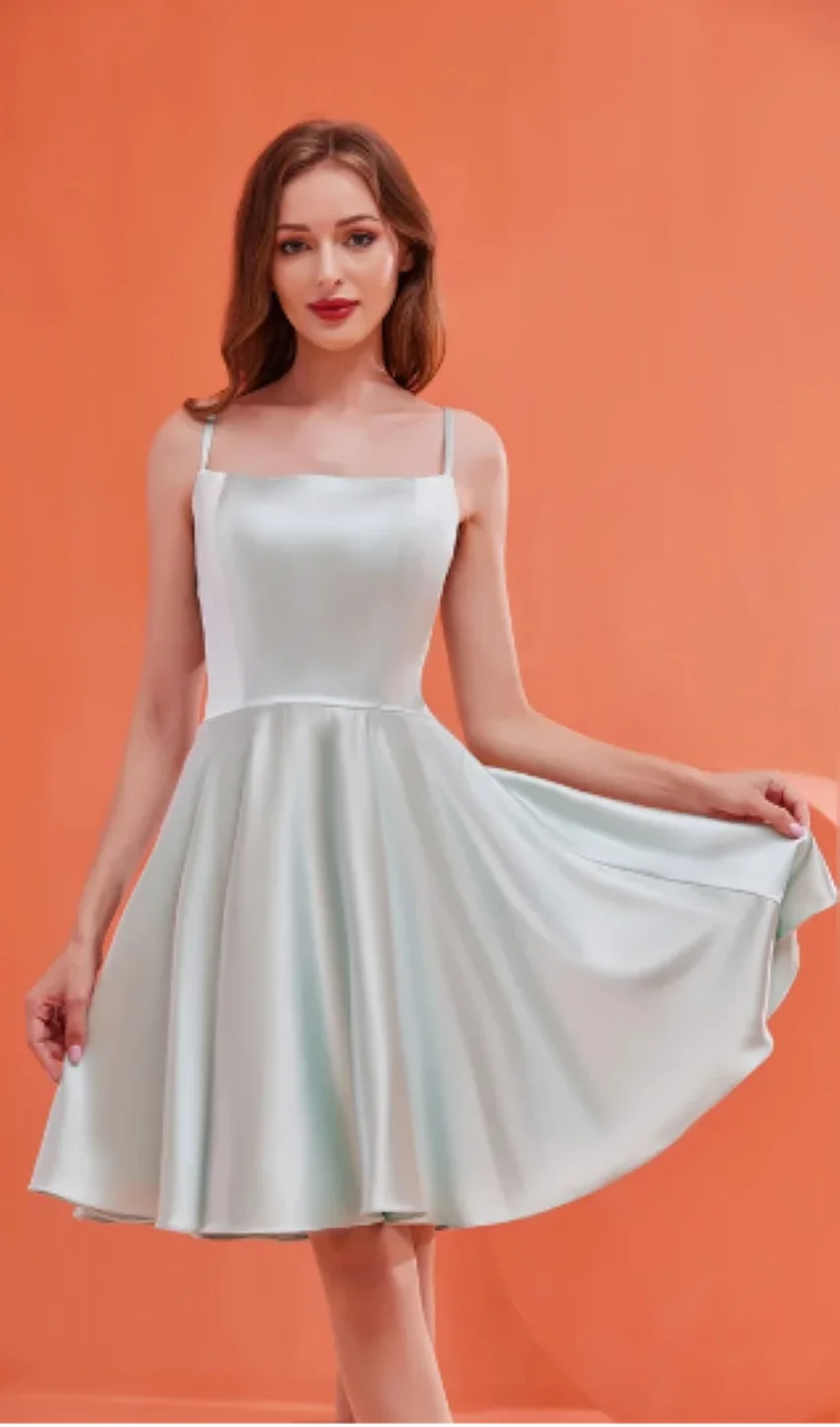 

Elegant Square Neck Lace Up Formal Party Dress Suknie Homecoming Doymeny Homecoming Dresses Satin Work Party Dress For Women