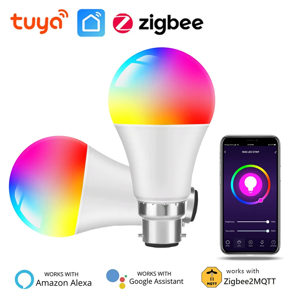 

Tuya Zigbee Led Light Bulb B22 Smart Led Lamp 10W RGBCW Dimmable Bulbs Smart Life APP Control Work With Alexa Google Assistant