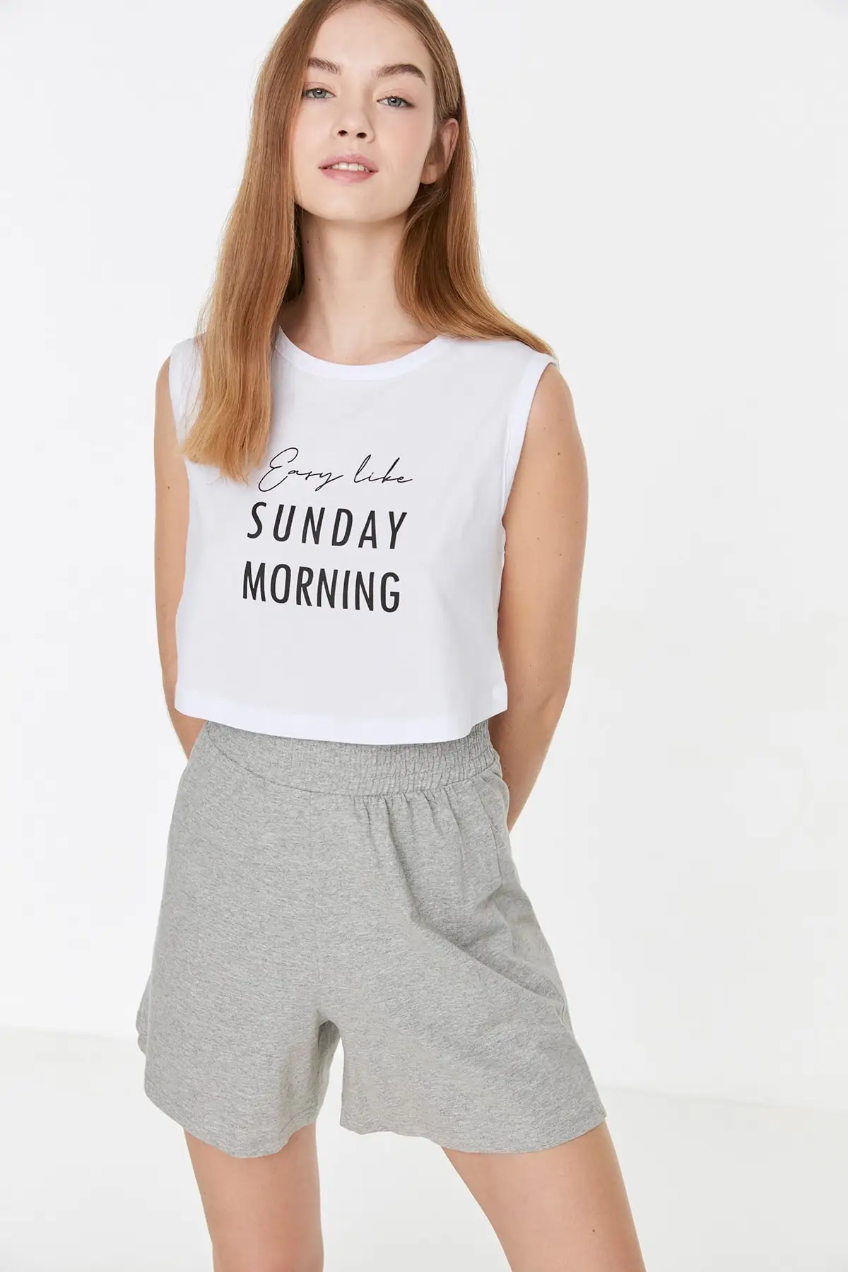 

Women's Pajamas Gray Slogan Printed Crop Knitted Sleep Lounge Pajamas Nightwear Nightwear Nightwear Casual Home Clothing