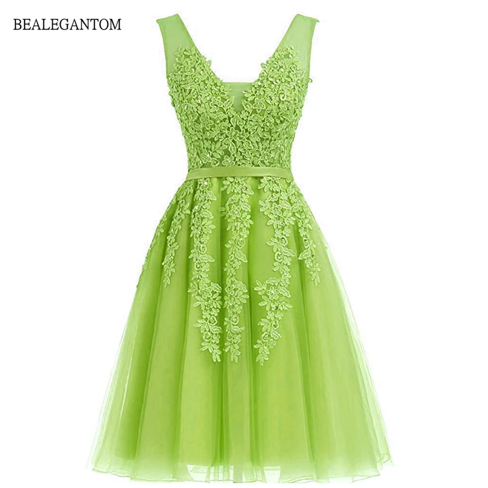 

Bealegantom Beaded Lace Prom Homecoming Dresses 2022 A-Line Appliques Mini Cocktail Graudation Party Gowns QA2022-19