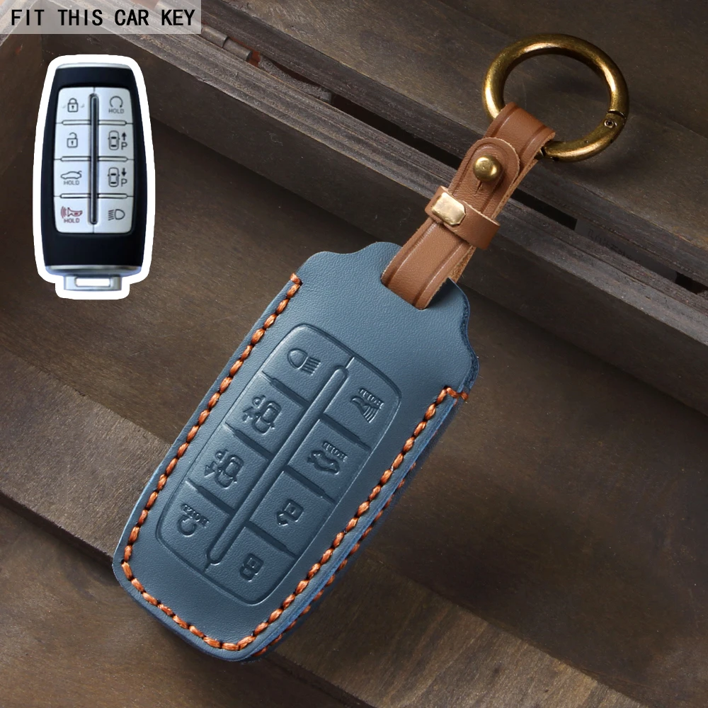 

Кожаный 8-кнопочный чехол для автомобильного ключа для Hyundai Genesis G80 GV70 GV80 2019 2020 2021 2022, держатель для дистанционного ключа, автоаксессуары