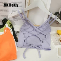 zik hekiy women spring and summer bow tie beautiful back short camisole women sexy wrap chest bottoming vest top