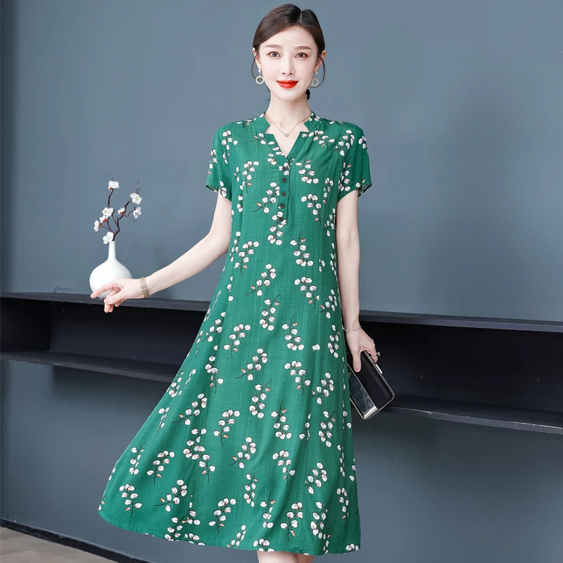 

Elegant Dresses for Women 2022 Loose Casual Boho Floral Dresses Summer Fashion Short Sleeve Summer Sundress Female Clothing