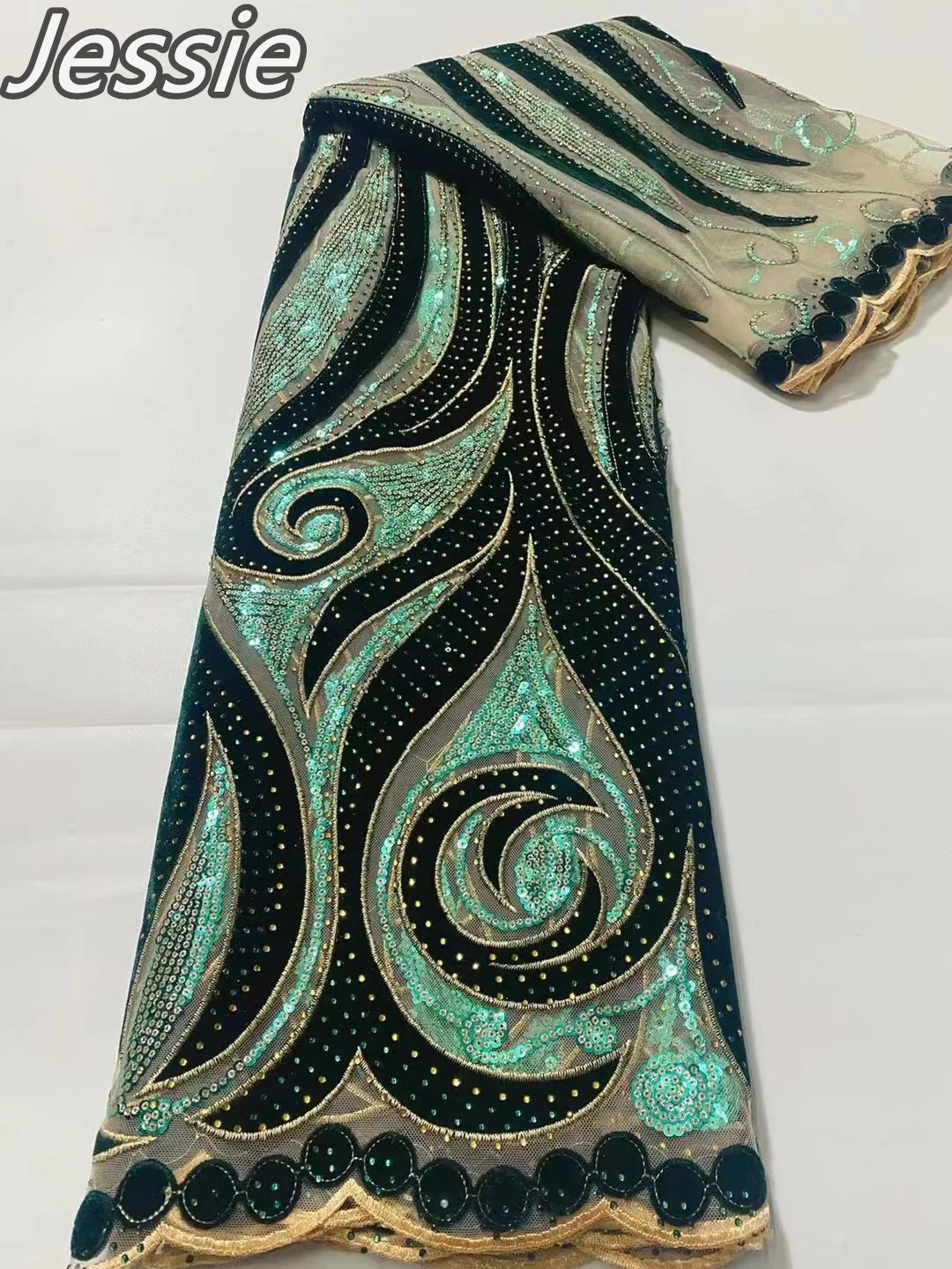 

Новинка 2023, африканская замша, блестящая вышивка, Кружевная Сетка, волнистая вышивка, женская одежда, ткань для свадебного платья