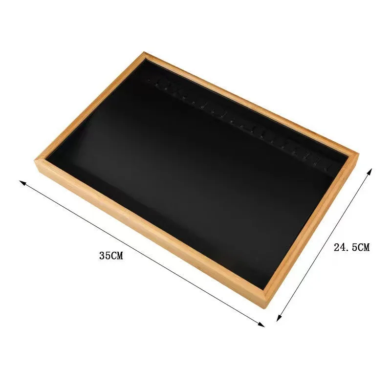 Wholesale Natural Bamboo Necklace Display Tray Colorful Velvet Necklace Tray Organizer for Jewelry Store Pendant Storage Stand