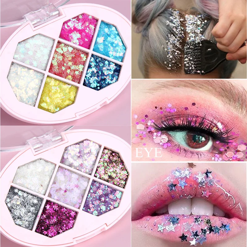 

Colorful Face Jewels Glitter Eyeshadow Sequins Mermaid Makeup Shimmer Pigment Hair Lip Eyes Body Art Gel Festival Cosmetic