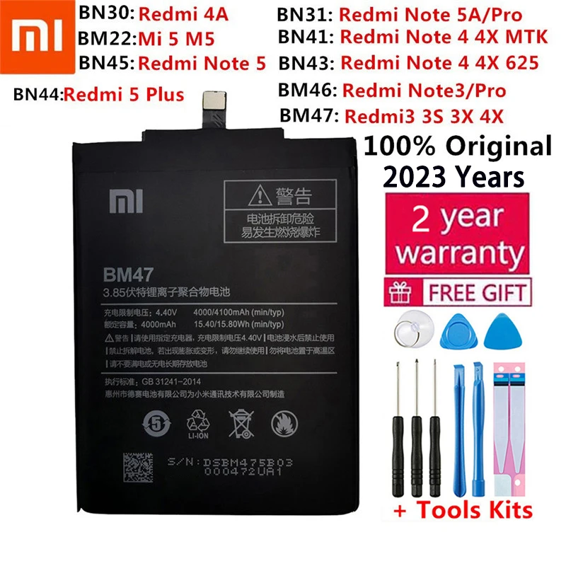 

100% Original Battery For Xiaomi Redmi Note Mix Mi 2 2S 3 3S 3X 4 4X 4C 4A 5 5X 5S 5A 6 Mi6 6A 7 9 MI9 M9 SE Pro Plus Batteries