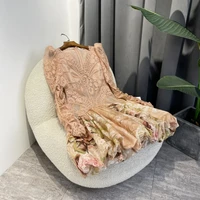 new arrival 2022 summer top quality linen silk floral print gradient pink lace patchwork corset pleat sleeve bud mini dress lady