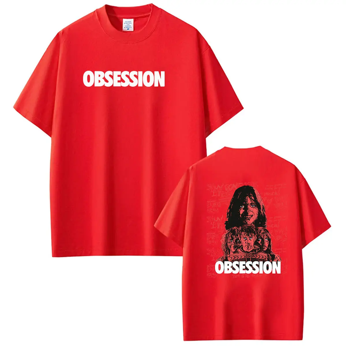 Фото Футболка унисекс 2026 Movie Obsession Horror Graphic, винтажная, высококачественная, модная, 100% хлопок, оверсайз, уличная одежда №3