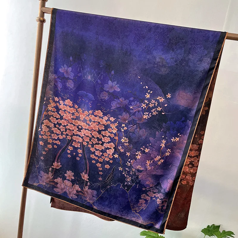 

2022 Autumn Silk Scarf for Womem Floral Shawl Warps Bandana Hijab Neckerchief Travel Beach Stoles Bufanda Headkerchief Scarves