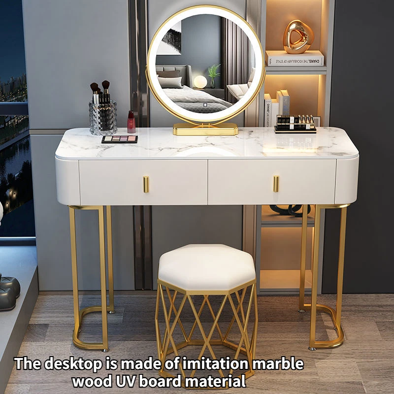 

Nordic Modern Minimalist Bedroom Furniture Dresser With LED Mirror Light Luxury Makeup Tables With Drawers Ins vanity desk