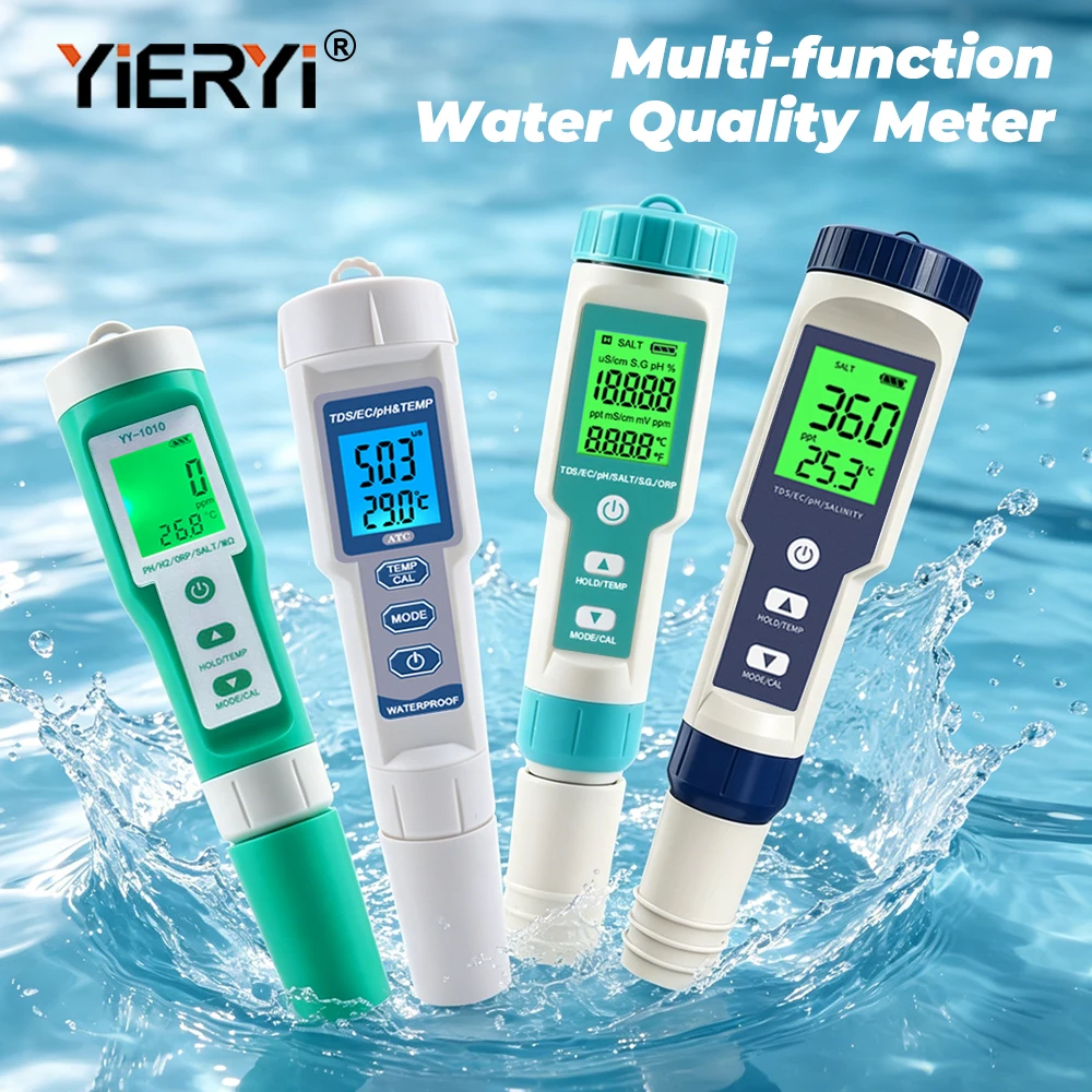Фото Многофункциональный тестер качества воды 10 в 1: pH, TDS, EC, ORP, H2, соленость, удельный вес, электропроводность, фертильность, температура для аквариумов, бассейнов, гидропоники №2