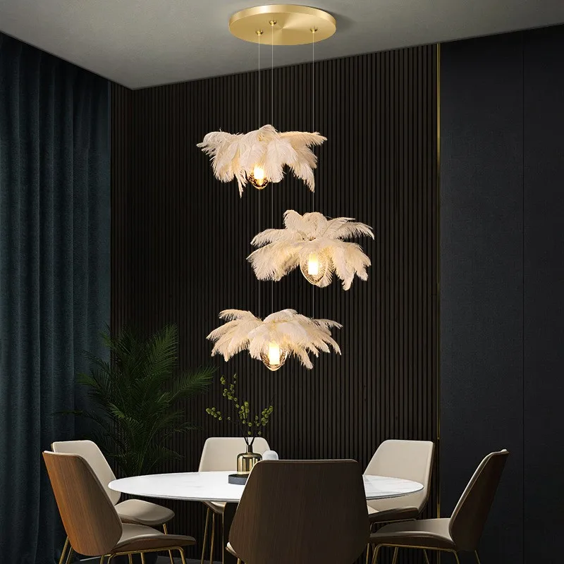 

2023 New Modern staircase Feather Chandelier Ostrich Glass Design Pendant Chandelier Lighting Home Decor Suspend Lustre Fixtures