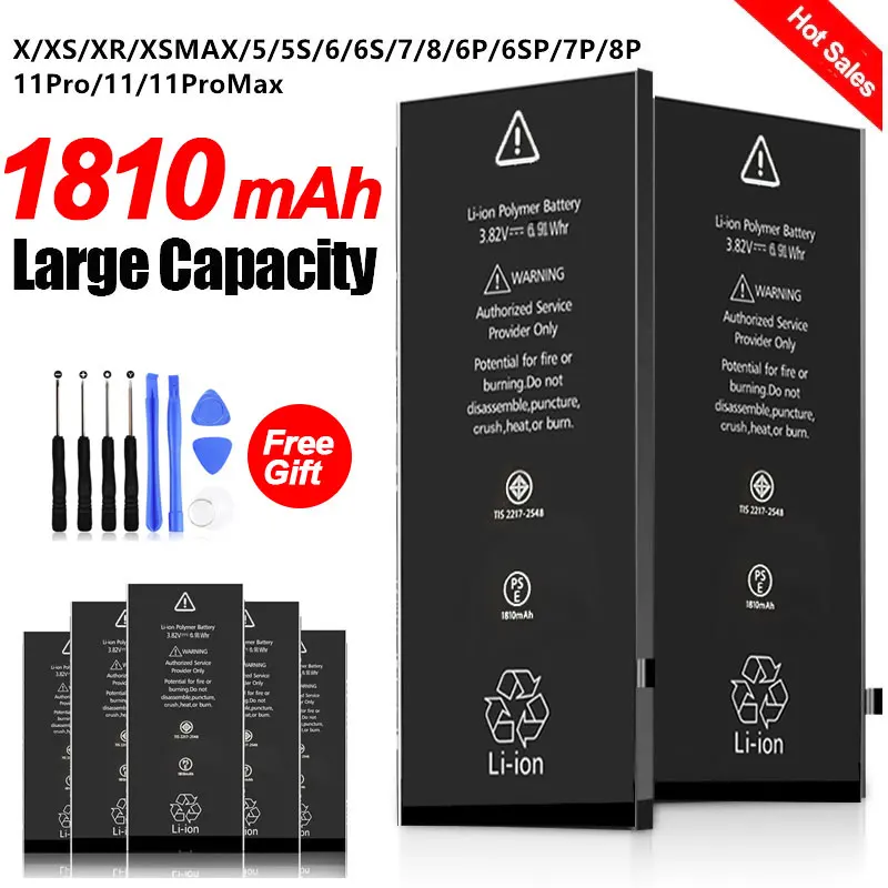 

Hot Sale 0 Cycle Battery For IPhone 7 8 SE 2 4 4S 5 5S 5C 6 6S Plus X XR XS 11 Pro Max High Capacity Bateria Sticker Free Tools