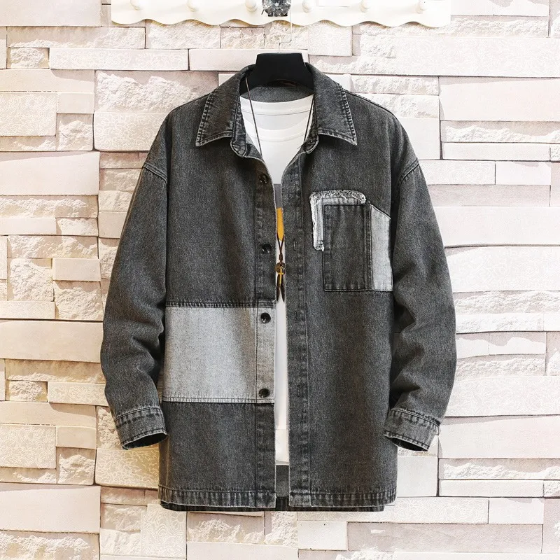 

Куртка мужская джинсовая, бейсбольная форма, уличная куртка в стиле панк, темно-синяя Студенческая парка