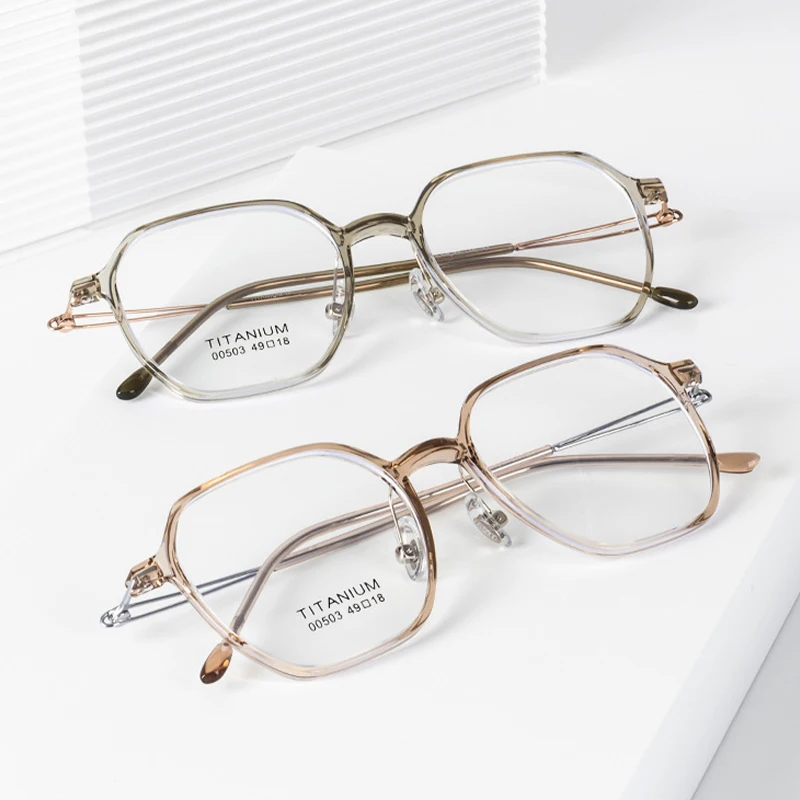 VICKI Vintage Pure Titanium Tan Female Polygon Frame Glasses Can Be Customized Prescription Multi-focus 00503