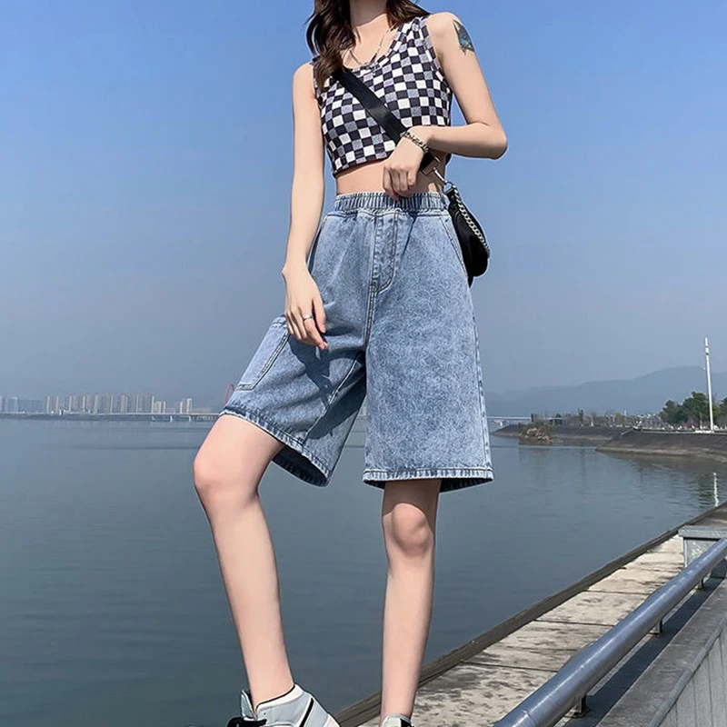 Denim Bermuda Jean Cargo Wide Shorts Womens Summer Blue Y2K Baggy Shorts Jeans Ladies High Waisted Cute Long New Shorts Women