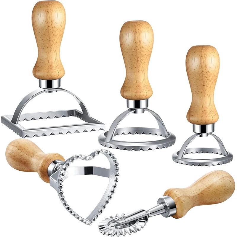 

5Pcs Square Round Ravioli Making Wheel Center Making Mold With Wooden Handle, Suitable For Ravioli,Pasta, Dumpling Tools