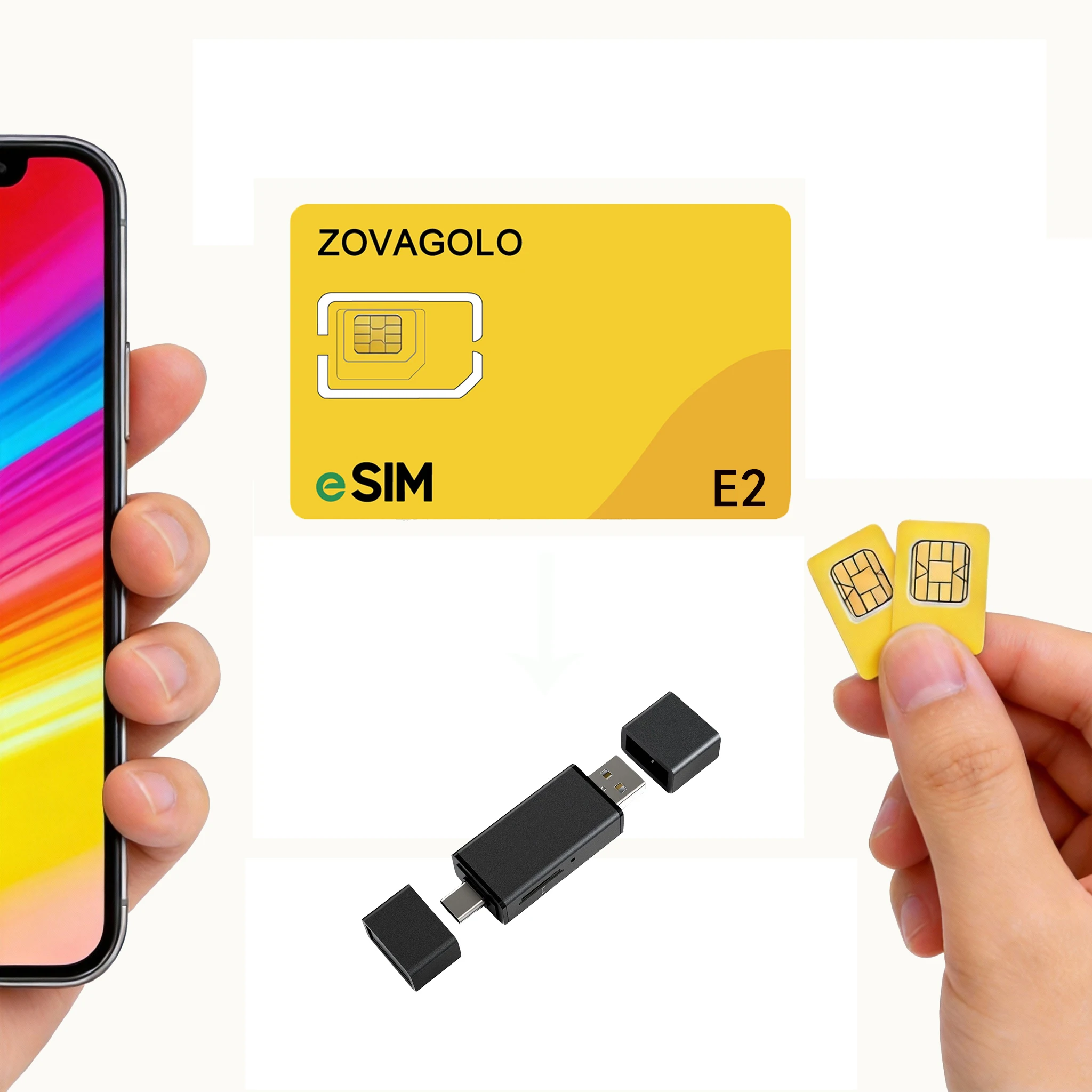 Фото Обновленная физическая карта E2 ESIM, 30-50 профилей ESIM, считыватель EUICC с разъемом Type-C, программируемый инструмент STK по стандарту GSMA, ZOVAGOLO №1