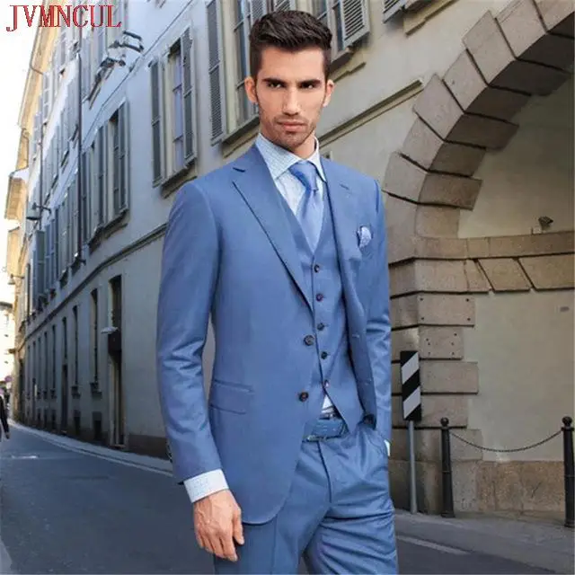 

2022 Custom Made Blue Dinner Party Prom Mens Suits Groomsmen Tuxedos Groom Wedding Suit Men Suits Regular Fit(Jacket+Pants+Vest)