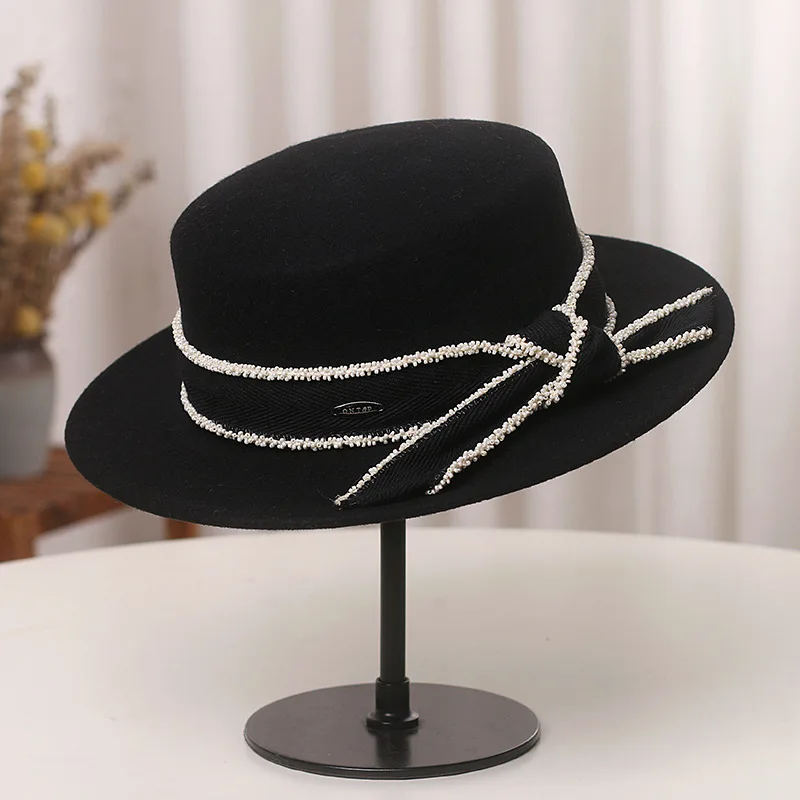 

Luxury Wool Fedora Hat Women 2022 Fall Winter Elegant Bowknot Felt Fedoras Panama Hat Fascinator Wedding Party Bowler Cap