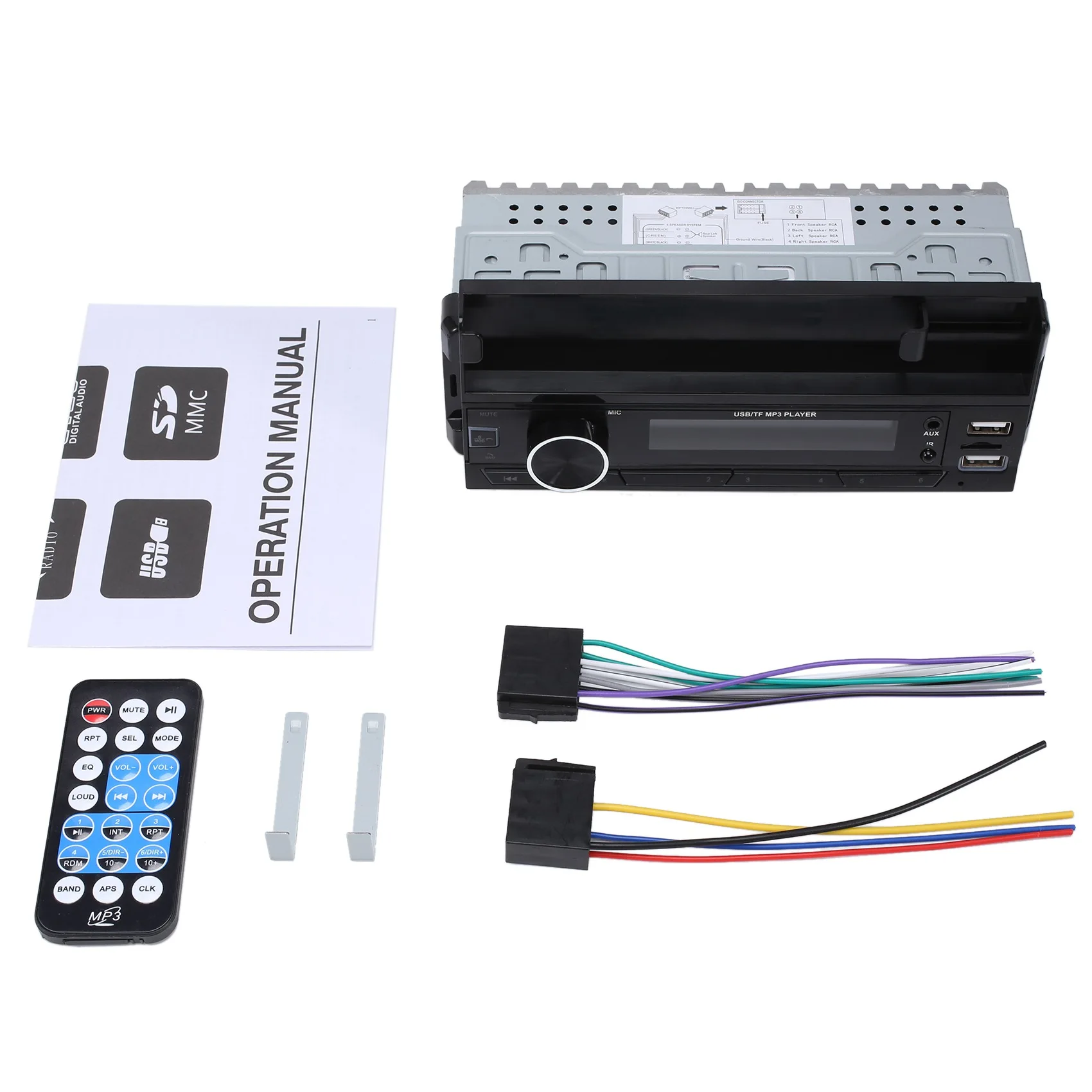 

1Din Car Radio Autoradio Bluetooth 12V Car Audio Player Mp3 FM Radio Music USB/SD with in Dash AUX Input with Holder