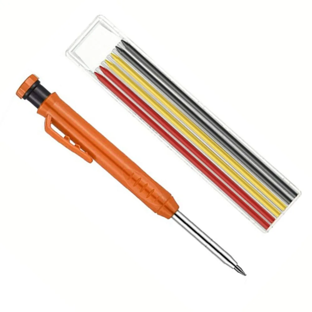 

Carpenter Pencil Woodworking Mechanical Pencil Durable Marking Tool Non Slip Finger Grip Convenient Pocket Clip 7pcs Refill