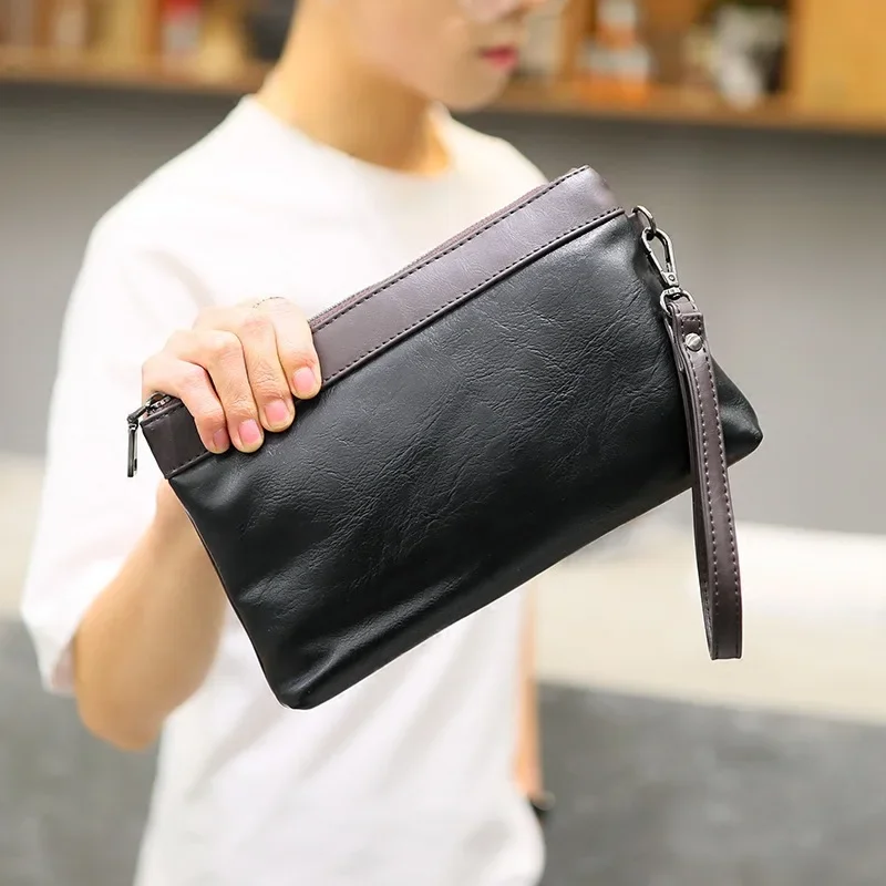 

New Korean Handbag Mobile Bag Men's Small Leather Bag Handbag Storage Bag Wrist Bag Luxury Brand Bag Men Hand Purse Clutch Bag