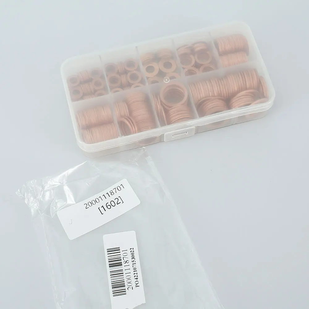 

400 шт., медные шайбы M5-M14, 9 размеров, уплотнительное кольцо, набор медных уплотнительных колец, набор плоских колец, ассортимент, автомобильные медные уплотнительные кольца с