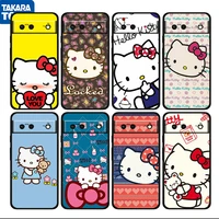 cartoon cute hello kitty shockproof cover for google pixel 7 6 pro 6a 5 5a 4 4a xl 5g black phone case shell soft fundas cover