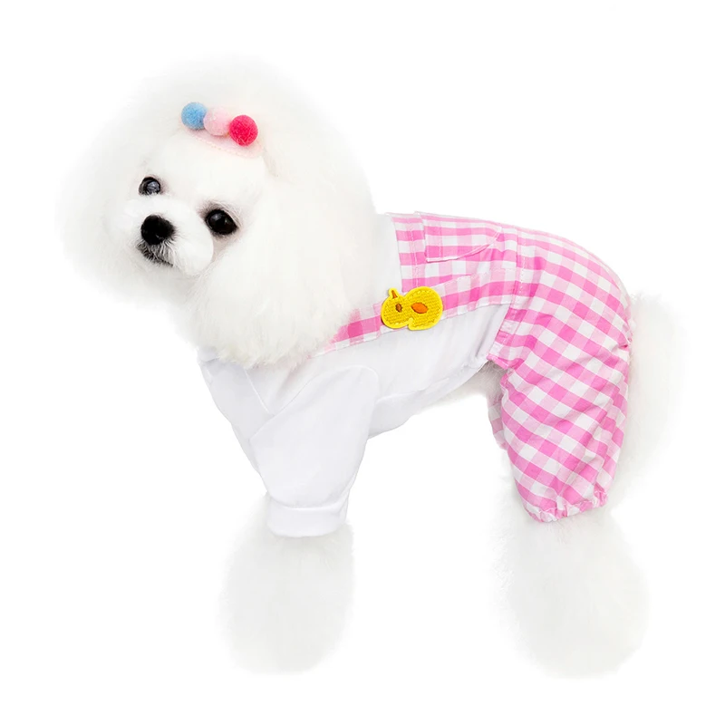 

Dog Jumpsuits 2022 Dog Clothes Plaid Pajamas for Dog Summer Pet Clothing Teddy Corgi Poodle Pug Four Legged Jumpsuit Pet Costume