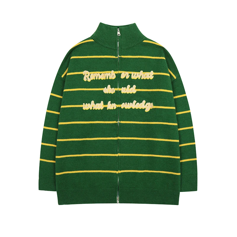 

Осенний ретро-свитер в полоску с вышитыми буквами, Повседневный свитер для мужчин и женщин, свободный уличный кардиган в стиле Харадзюку, то...