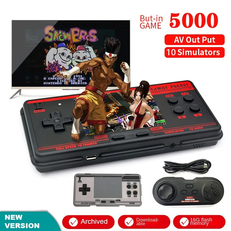 

Портативная игровая консоль FC3000 V2, портативная игровая консоль с IPS-экраном высокого разрешения, 3,0 дюйма, 5000 + Ретро-игр, контроллер, геймпад ...