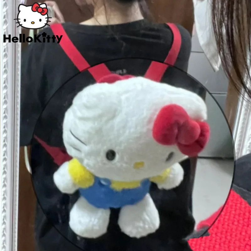 

Новинка 2023, Женский плюшевый рюкзак Sanrio с героями мультфильмов Hello Kitty, аниме игрушка Kawii, Студенческая сумка через плечо Y2k, преппи, удобная сумка для книг