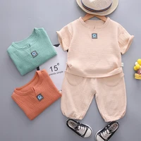 12m 4yrs 2 pcs boys girls clothing sets 2022 summer baby girls clothes cotton and linen retro kids children clothes suits