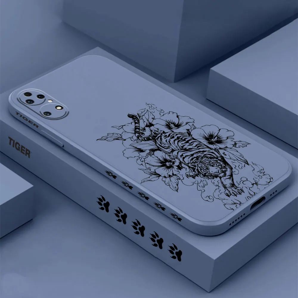 Black Tiger Phone Case For Huawei P60 P50 P40 P30 P20 Mate 50 40 30 20 20X 10 Colour Liquid Silicone Cover Funda Cqoue Shell