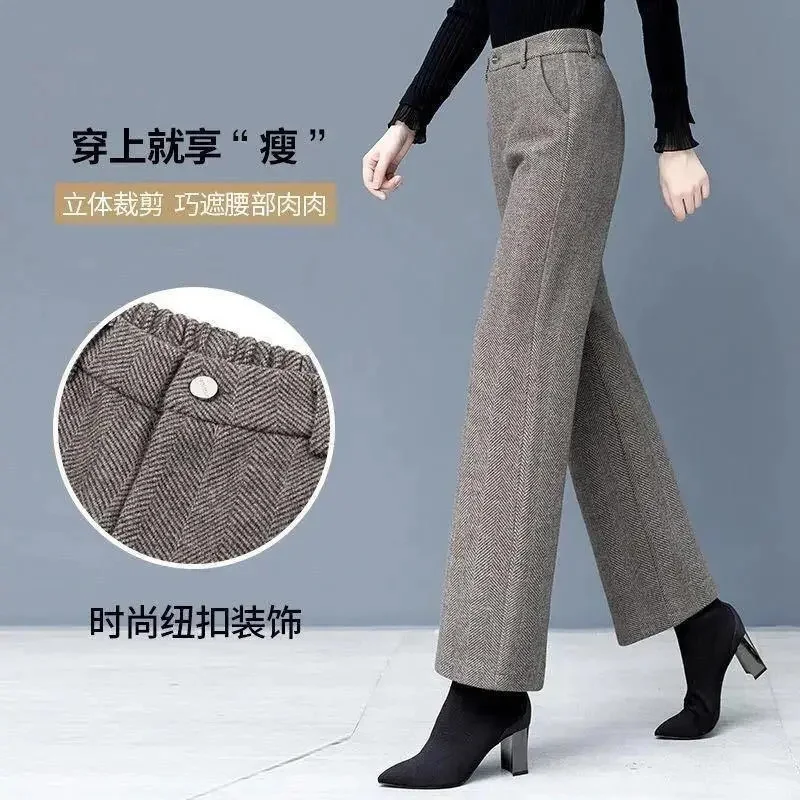 Женские шерстяные брюки для отдыха осень-зима толстые женские широкие с высокой