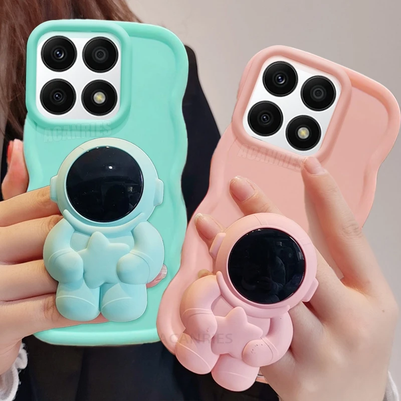 Honorx8 Держатель астронавта Волнистый силиконовый чехол для Huawei Honor X8 X8a X6 4g 5g X7 X7a X7b