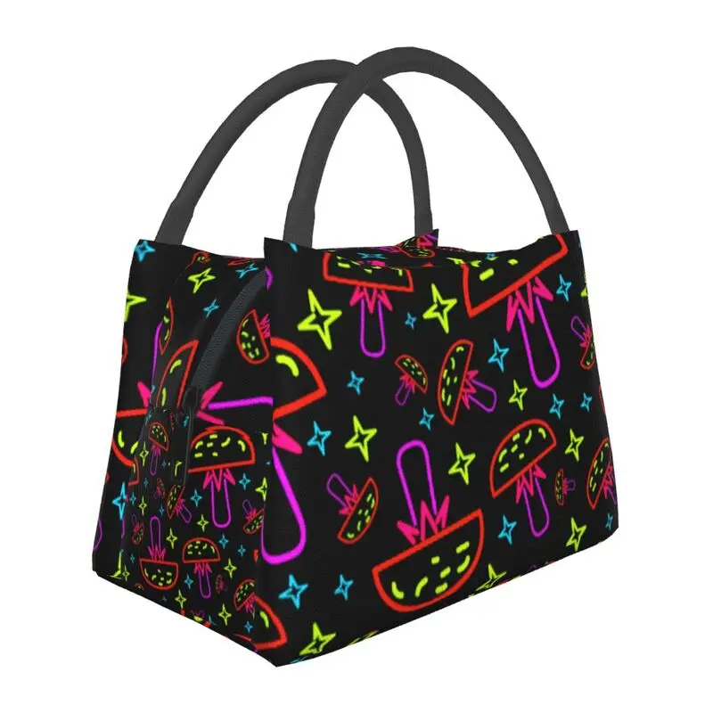 

Custom Psychedelic Magic Neon Trippy Mushrooms Lunch Bags Women Warm Cooler Insulated Lunch Box for Work Pinic or Travel